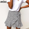 Aproms Multi Dot Print Short Mini Skirts Women Summer Ruffle High Waist Bow Tie Skirt Ladies Streetwear Slim Bottoms Saias 2019