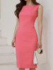 Boat Neck  Plain Bodycon Dress