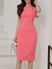 Boat Neck  Plain Bodycon Dress