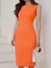 Boat Neck  Plain Bodycon Dress
