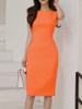 Boat Neck  Plain Bodycon Dress