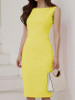 Boat Neck  Plain Bodycon Dress