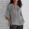 Casual Round Neck Three Quarter Sleeve Plain Blouse