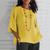 Casual Round Neck Three Quarter Sleeve Plain Blouse