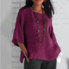 Casual Round Neck Three Quarter Sleeve Plain Blouse