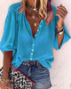 Casual V Neck  Pure Colour Single-Breasted Blouse Casual V Neck  Pure Colour Single-Breasted Blouse