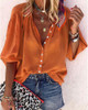 Casual V Neck  Pure Colour Single-Breasted Blouse Casual V Neck  Pure Colour Single-Breasted Blouse