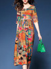 Colorful Printed Round Neck Empire Maxi Dress