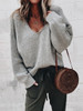 V Neck Long Sleeve Plain Knitting Sweaters