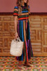 Round Neck Color Block Striped Maxi Dresses