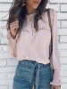Round Neck Long Sleeve Button Ruched Blouses