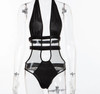 Halter Mesh Patchwork Backless Bodysuit