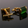 Green & Gold Imitation Crystal Cuff-links