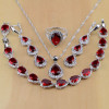 Water Drop 925 Sterling Silver  Red Jewelry Set