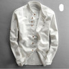 Men's Cotton Linen Long Sleeve Casual Slim Mandarin Collar Shirts
