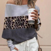 Simple Stitching Leopard Off-The-Shoulder Knitwear