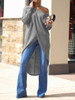One Shoulder  Asymmetric Hem Backless High Slit  Plain Long Sleeve Blouses