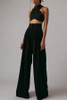 Commuting Cross Stand Collar Sleeveless Pure Colour High-Waist Suit