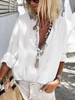Fashion V Neck Button Pure Colour Long Sleeve Shirt Fashion V Neck Button Pure Colour Long Sleeve Shirt