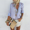 Fashion V Neck Button Pure Colour Long Sleeve Shirt Fashion V Neck Button Pure Colour Long Sleeve Shirt