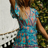 Simple V Collar Floral Printed Beach Vacation Dress
