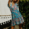 Simple V Collar Floral Printed Beach Vacation Dress