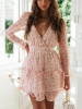 V-Neck Print Stitching Long Sleeve Mini Dress