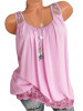 Round Neck Solid Color Lace Sleeveless Blouse