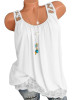 Round Neck Solid Color Lace Sleeveless Blouse