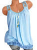 Round Neck Solid Color Lace Sleeveless Blouse