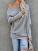 Oblique Collar Knitting Long Sleeve Plain Sweaters