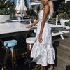 Solid Color Sling Lace Midi Vacation  Dress