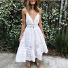 Solid Color Sling Lace Midi Vacation  Dress
