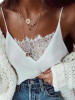 Spaghetti Strap  Lace Patchwork Plain Camis
