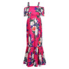 Magenta Floral Ruffle Open Shoulder Maternity Maxi Dress
