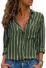Turn Down Collar  Asymmetric Hem Single Breasted  Striped  Blouses