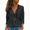 Turn Down Collar  Asymmetric Hem Single Breasted  Striped  Blouses