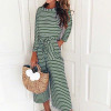 Long-Sleeved Striped Print Jumpsuits