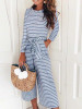 Long-Sleeved Striped Print Jumpsuits