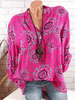 Printed Long Sleeve V-Neck Blouses