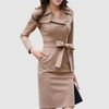 Fold-Over Collar Single Breasted Belt Plain Blend Bodycon Dresses