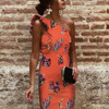 Sexy One Shoulder Sleeveless Floral Print Bodycon Dress