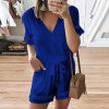 V Neck Short Sleeve Hollow Out Jumpsuits