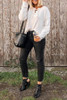 V Neck  Lace Up  Plain T-Shirts