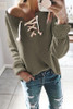 V Neck  Lace Up  Plain T-Shirts