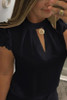 Crew Neck  Lace Plain T-Shirts