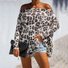 Casual Leopard Print Boat Neck Long Sleeve Loose Blouse Casual Leopard Print Boat Neck Long Sleeve Loose Blouse