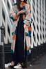 Fashion Turndown Collar Printed Long Sleeve Coat