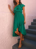 Solid Color One-Shoulder   Stitching Ruffled Dress