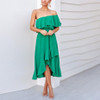 Solid Color One-Shoulder   Stitching Ruffled Dress